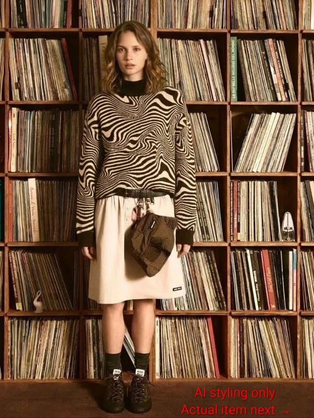 H&M Divided (Brown & Cream) Zebra Wave Crewneck Sweater